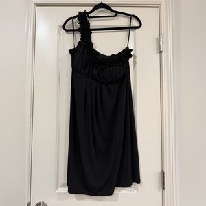 Enfocus Studio Black One Shoulder Dress with Ruffle Accent